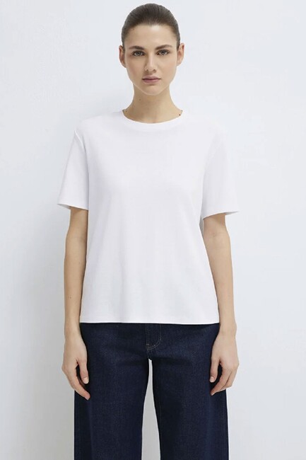 Kadın Kısa Kollu Basic Penye 1612916-620 Beyaz - Thumbnail