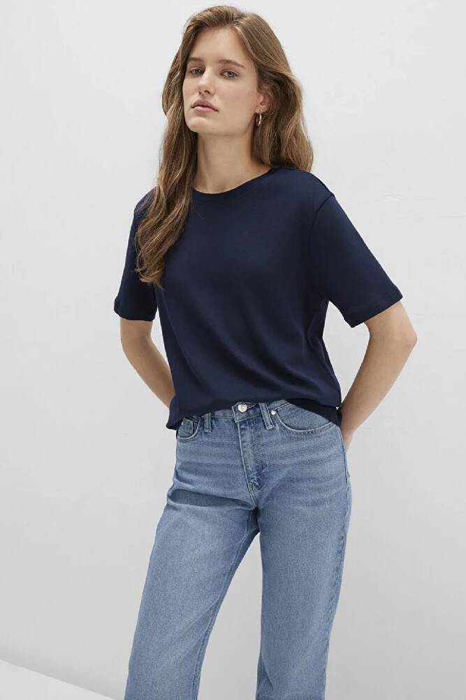 Kadın Kısa Kollu Basic Penye 1612916-86623 Lacivert 