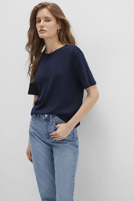 Kadın Kısa Kollu Basic Penye 1612916-86623 Lacivert (2)