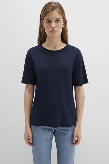 Kadın Kısa Kollu Basic Penye 1612916-86623 Lacivert (3)