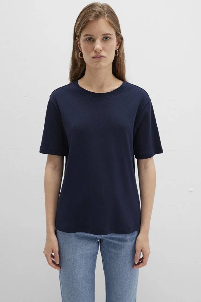 Kadın Kısa Kollu Basic Penye 1612916-86623 Lacivert 