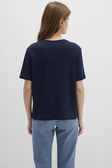 Kadın Kısa Kollu Basic Penye 1612916-86623 Lacivert - Thumbnail