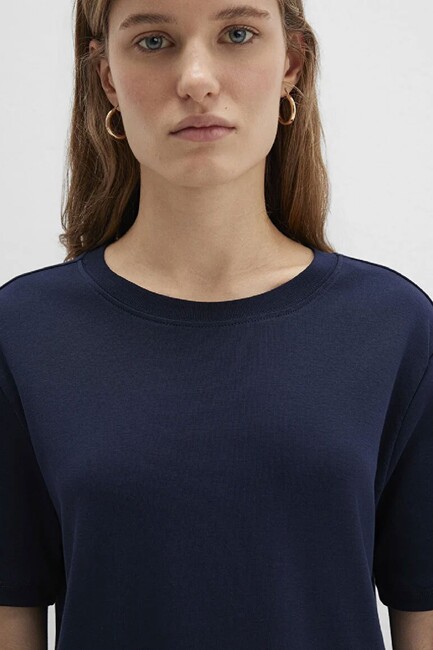 Kadın Kısa Kollu Basic Penye 1612916-86623 Lacivert - Thumbnail