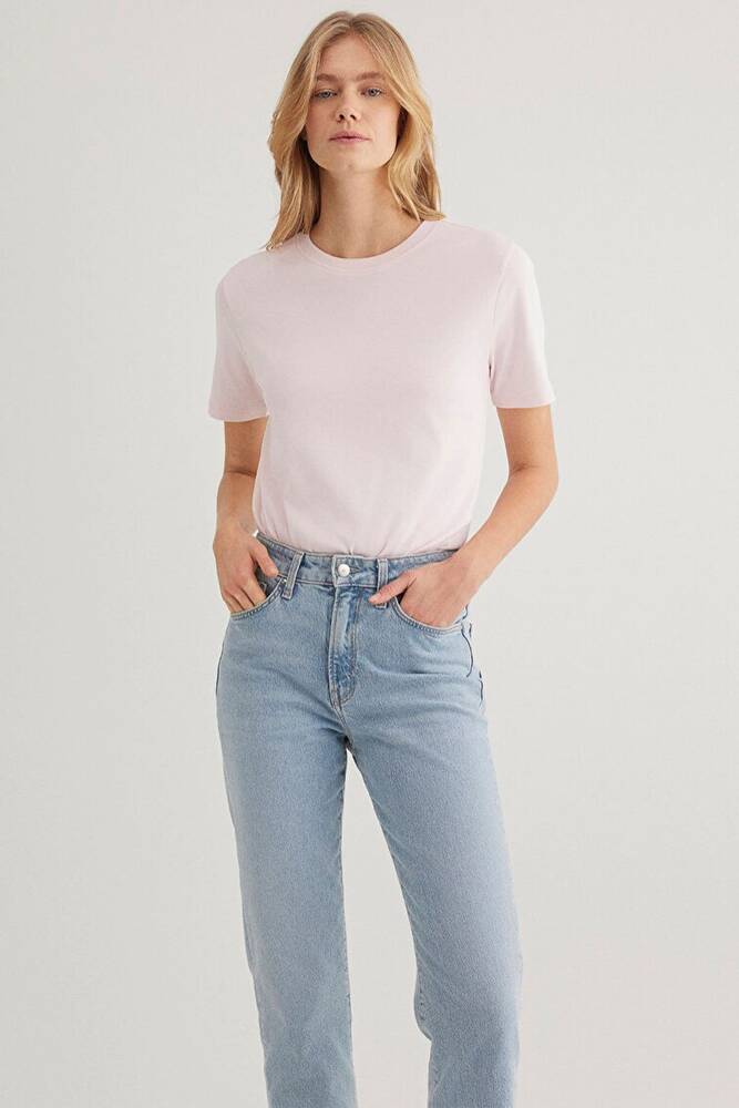 Kadın Kısa Kollu Basic Penye 1612916-89200 Pembe 