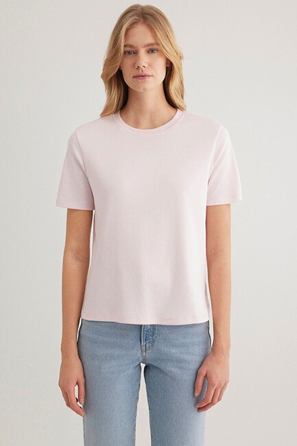 Kadın Kısa Kollu Basic Penye 1612916-89200 Pembe - Thumbnail
