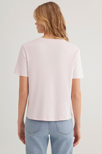 Kadın Kısa Kollu Basic Penye 1612916-89200 Pembe - Thumbnail