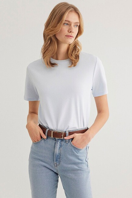 Kadın Kısa Kollu Basic Penye 1612916-89201 Mavi (2)