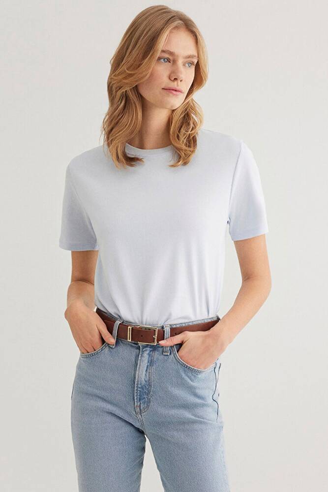 Kadın Kısa Kollu Basic Penye 1612916-89201 Mavi 