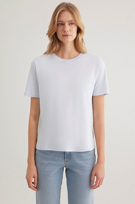 Kadın Kısa Kollu Basic Penye 1612916-89201 Mavi - Thumbnail