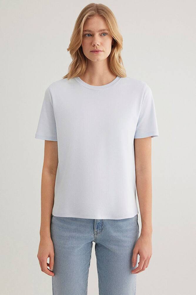 Kadın Kısa Kollu Basic Penye 1612916-89201 Mavi 