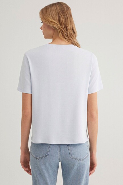 Kadın Kısa Kollu Basic Penye 1612916-89201 Mavi - Thumbnail