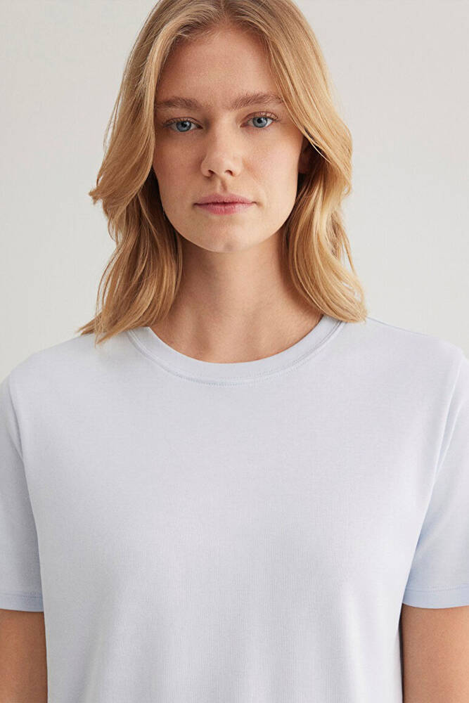 Kadın Kısa Kollu Basic Penye 1612916-89201 Mavi 