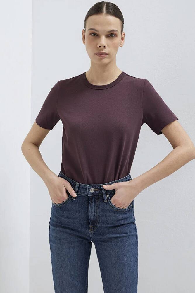 Kadın Kısa Kollu Basic Penye 1614067-70223 Bordo 
