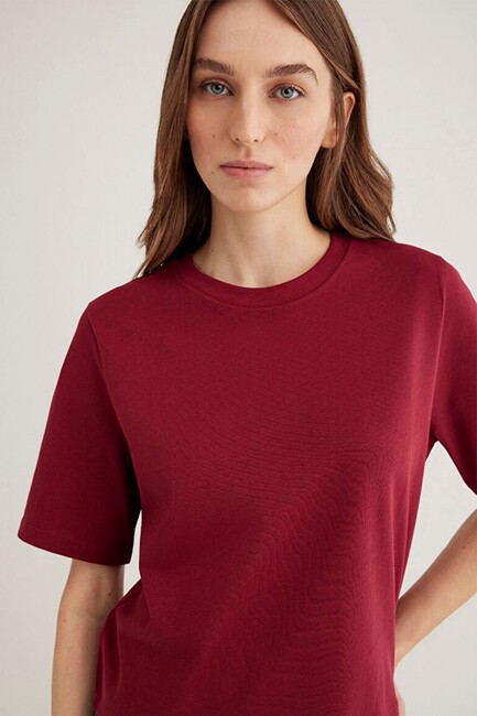 Kadın Kısa Kollu Basic Tişört 1613077-70430 Bordo (1)