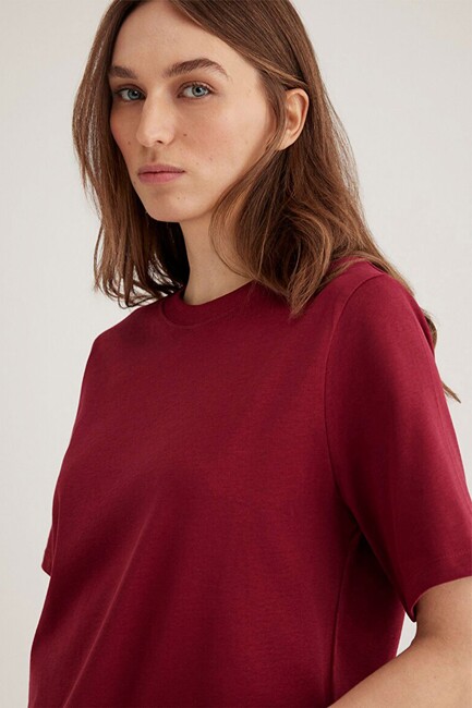 Kadın Kısa Kollu Basic Tişört 1613077-70430 Bordo (2)