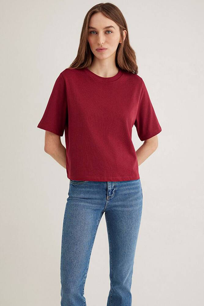Kadın Kısa Kollu Basic Tişört 1613077-70430 Bordo 
