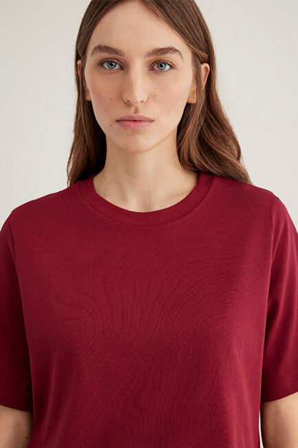Kadın Kısa Kollu Basic Tişört 1613077-70430 Bordo - Thumbnail