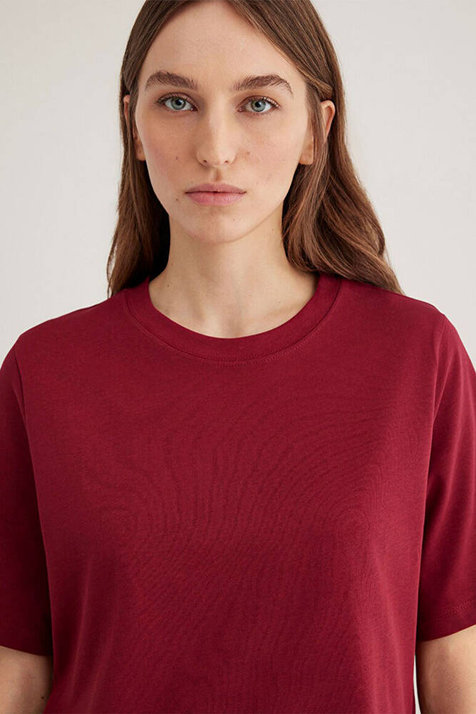 Kadın Kısa Kollu Basic Tişört 1613077-70430 Bordo 