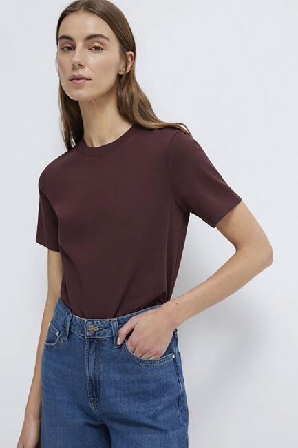 Kadın Kısa Kollu Basic Tişört 1613788-70223 Bordo (1)