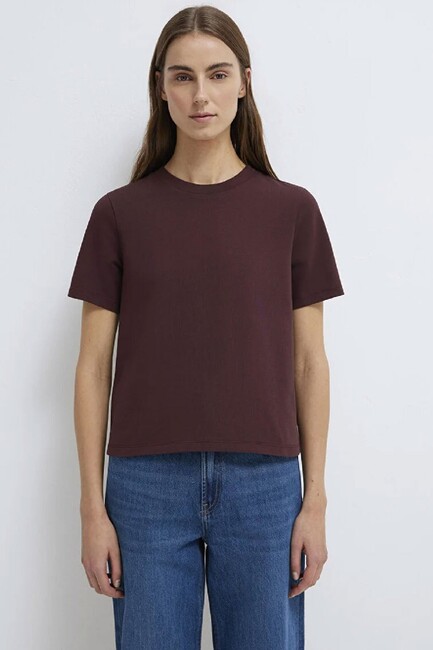 Kadın Kısa Kollu Basic Tişört 1613788-70223 Bordo - Thumbnail