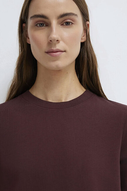 Kadın Kısa Kollu Basic Tişört 1613788-70223 Bordo - Thumbnail