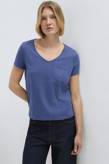 Kadın Kısa Kollu Basic Tişört 1614178-70757 Mavi (2)