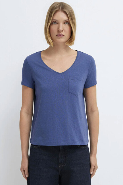 Kadın Kısa Kollu Basic Tişört 1614178-70757 Mavi (3)