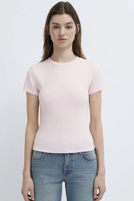 Kadın Kısa Kollu Basic Tişört 1614180-89200 Pembe (3)