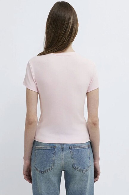 Kadın Kısa Kollu Basic Tişört 1614180-89200 Pembe - Thumbnail