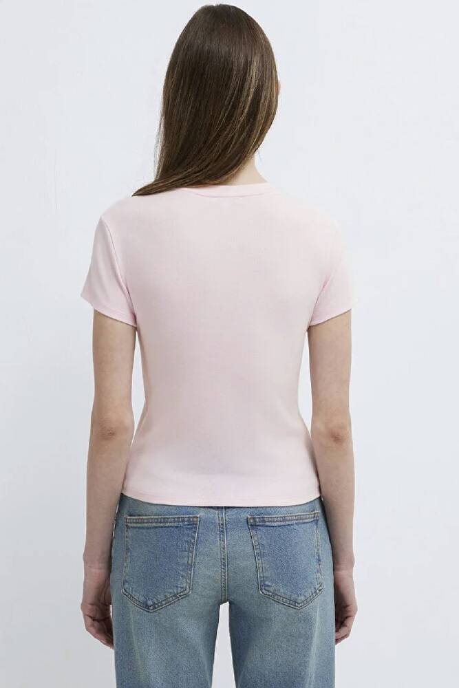 Kadın Kısa Kollu Basic Tişört 1614180-89200 Pembe 