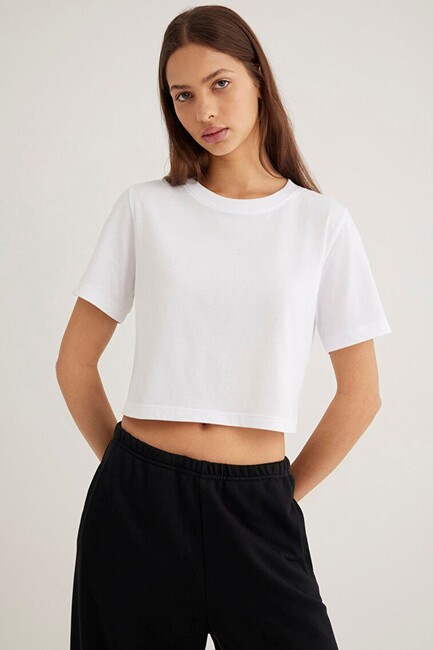 Kadın Kısa Kollu Crop Tişört 1613072-620 Beyaz (1)