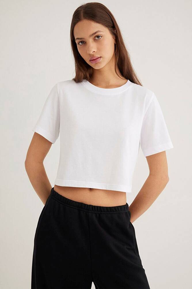 Kadın Kısa Kollu Crop Tişört 1613072-620 Beyaz 