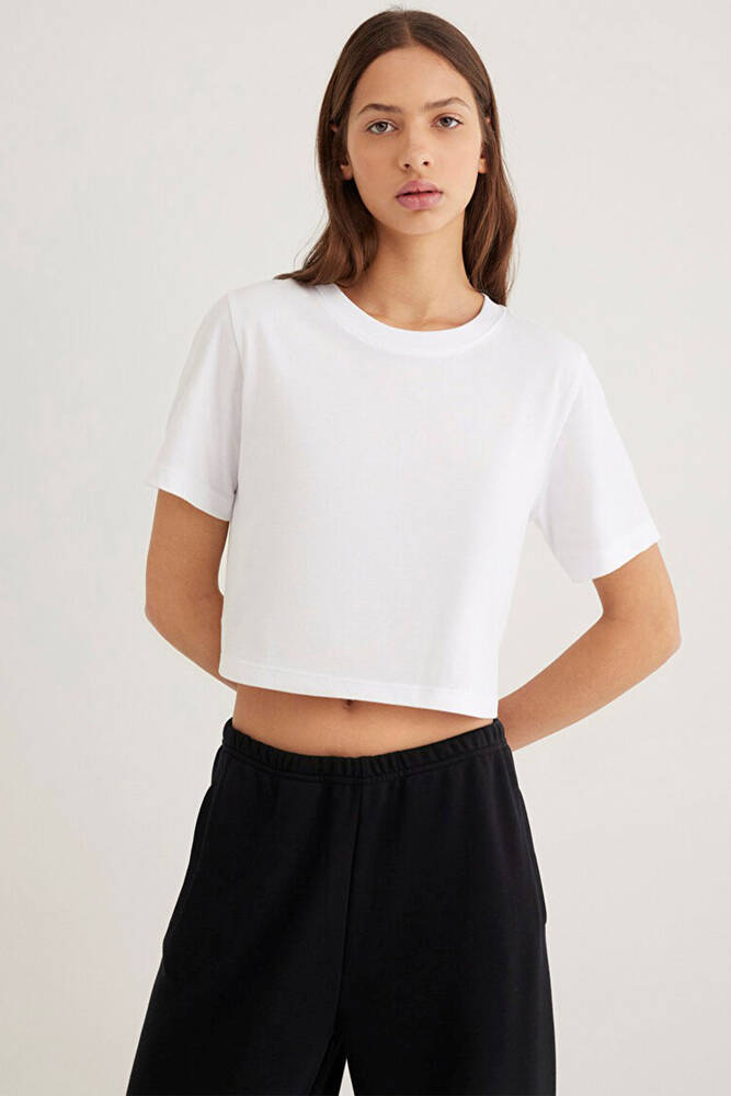 Kadın Kısa Kollu Crop Tişört 1613072-620 Beyaz 