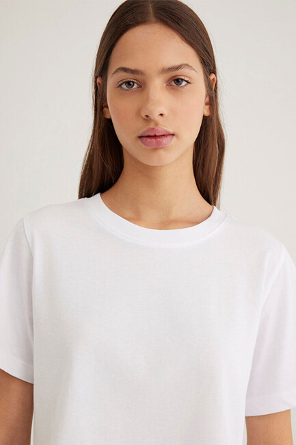 Kadın Kısa Kollu Crop Tişört 1613072-620 Beyaz - Thumbnail