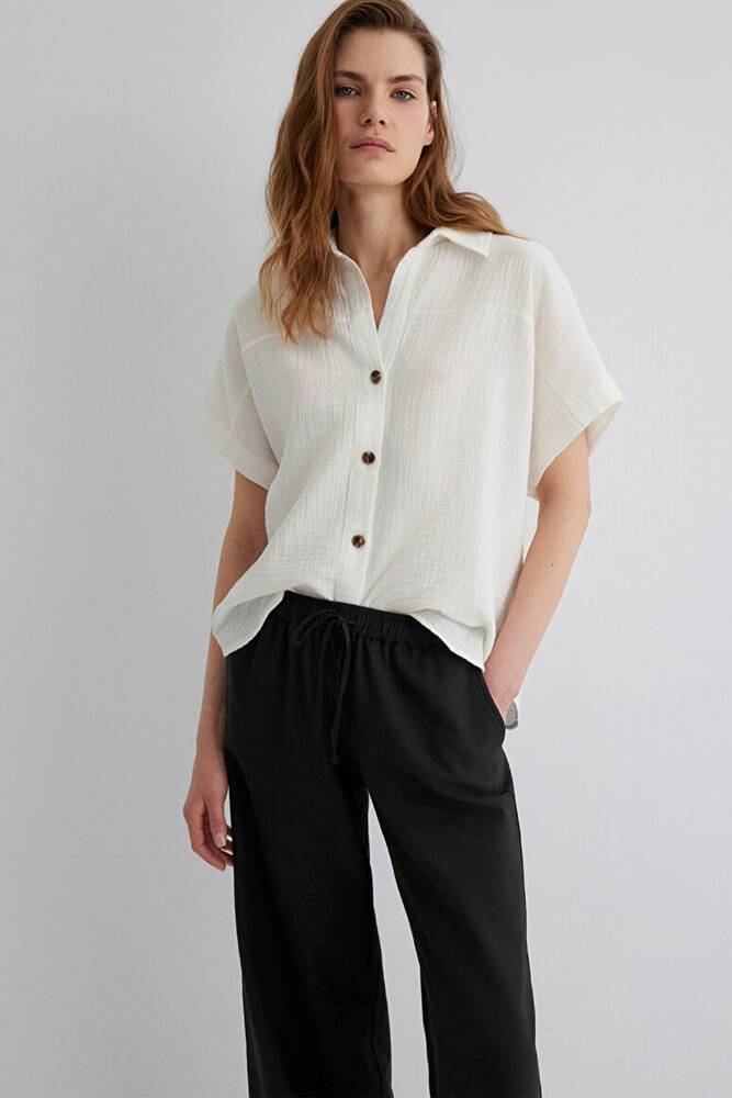 Kadın Kısa Kollu Gömlek 1210758-70057 Beyaz 