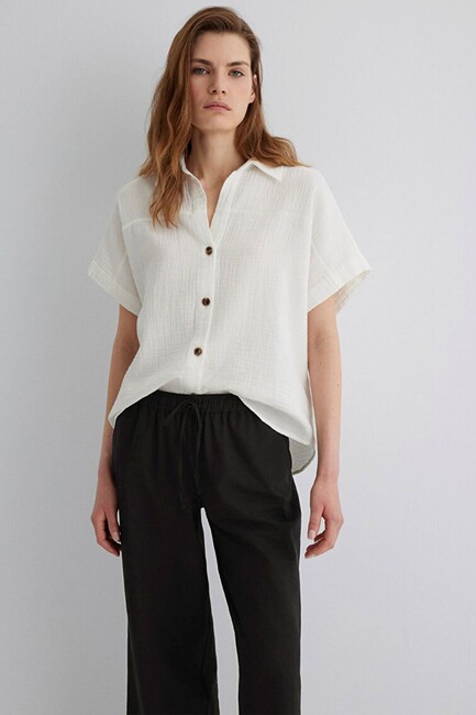 Kadın Kısa Kollu Gömlek 1210758-70057 Beyaz (2)