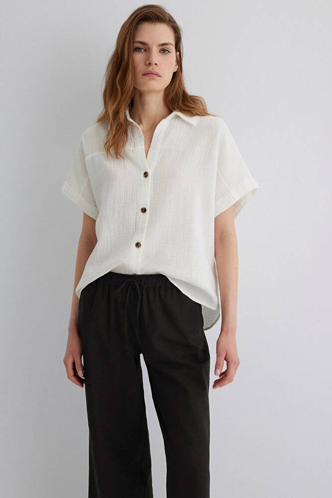 Kadın Kısa Kollu Gömlek 1210758-70057 Beyaz 