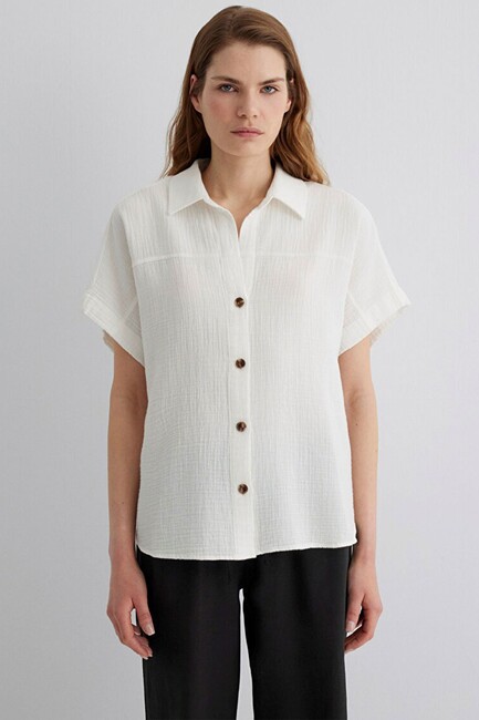 Kadın Kısa Kollu Gömlek 1210758-70057 Beyaz (3)