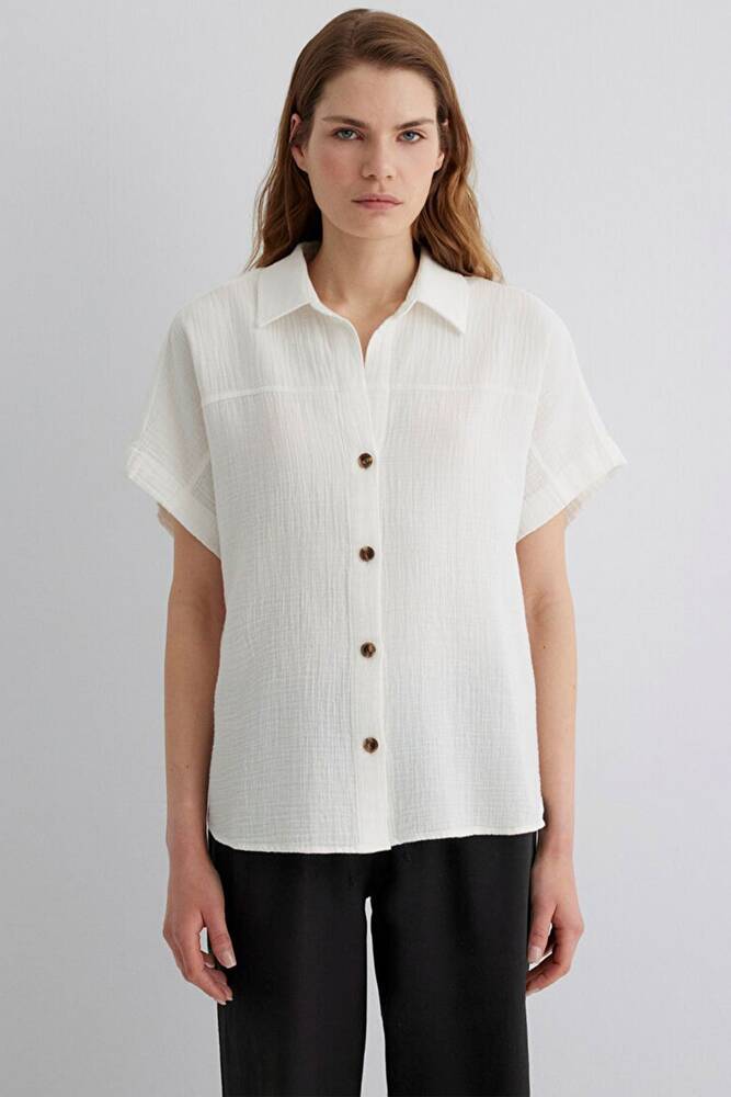 Kadın Kısa Kollu Gömlek 1210758-70057 Beyaz 