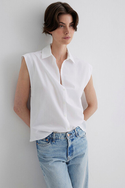 Kadın Kısa Kollu Gömlek 1211092-620 Beyaz (1)