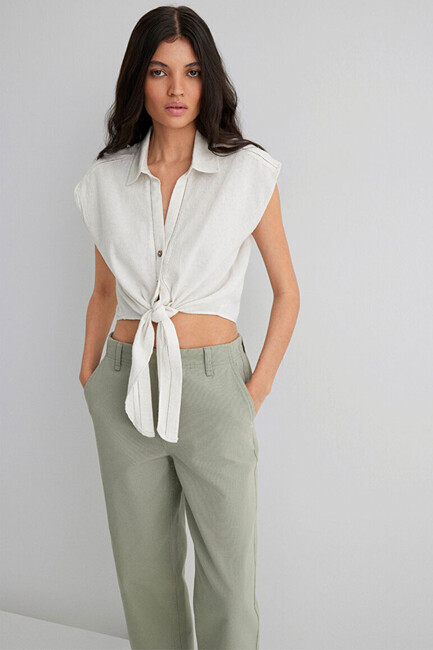 Kadın Kısa Kollu Gömlek 1211094-71609 Bej (1)