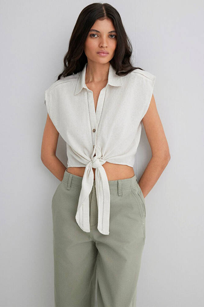 Kadın Kısa Kollu Gömlek 1211094-71609 Bej 