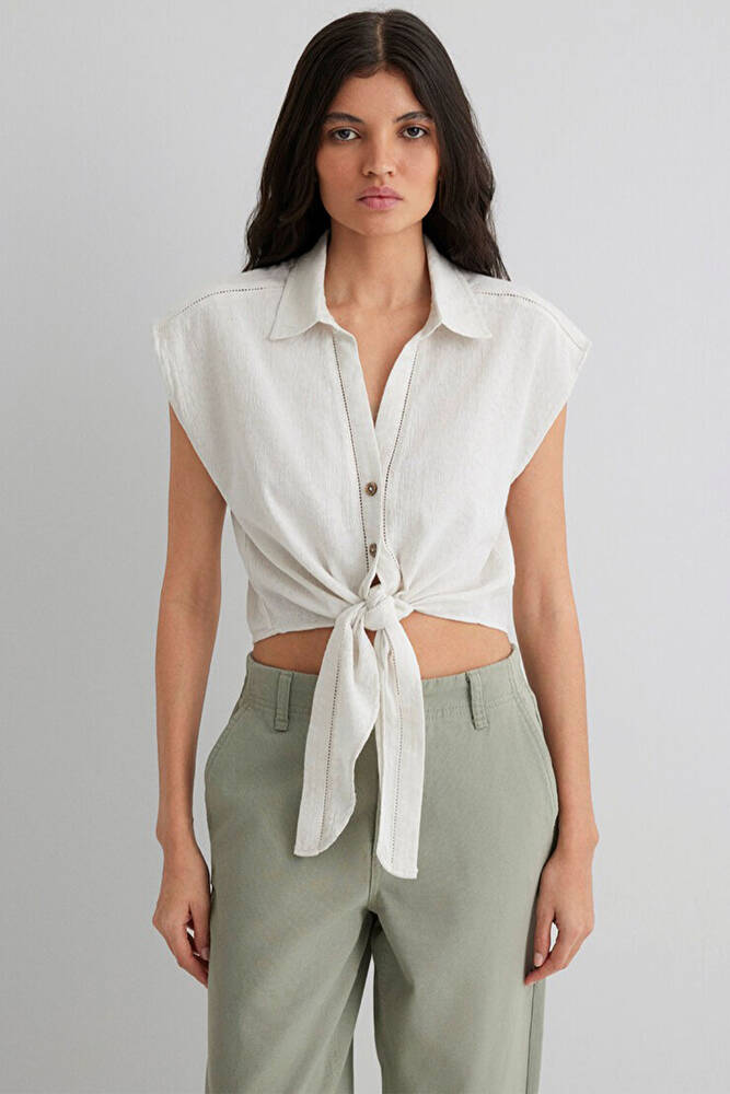 Kadın Kısa Kollu Gömlek 1211094-71609 Bej 