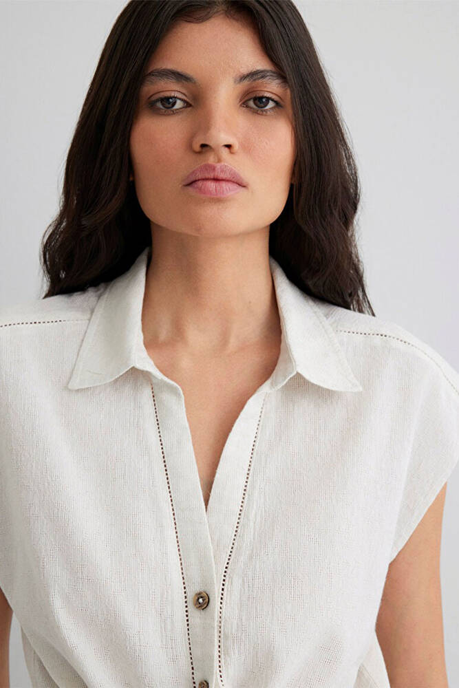 Kadın Kısa Kollu Gömlek 1211094-71609 Bej 