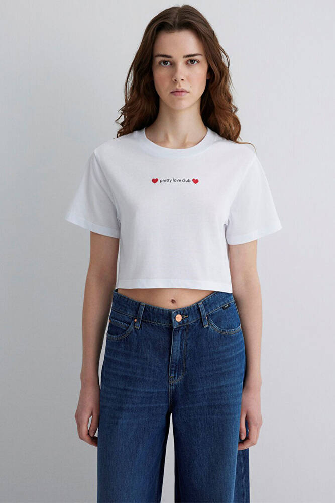 Kadın Kısa Kollu Modelli Penye 1613208-620 Beyaz 