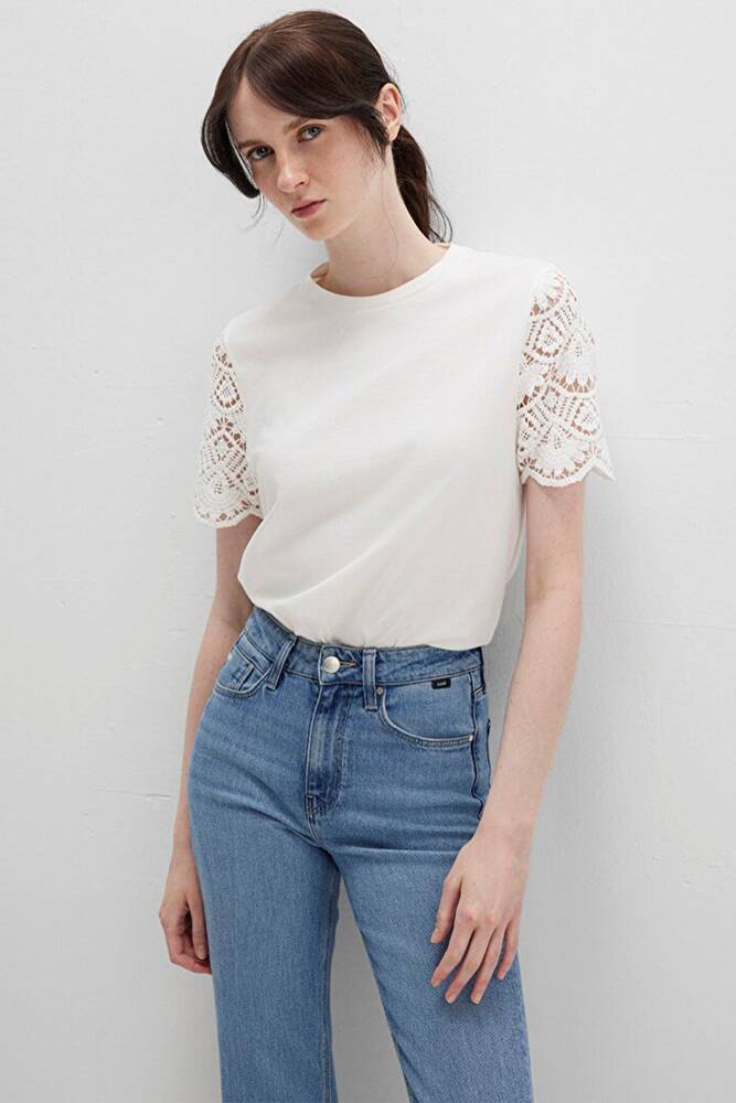 Kadın Kısa Kollu Modelli Penye 1613515-70057 Ekru 