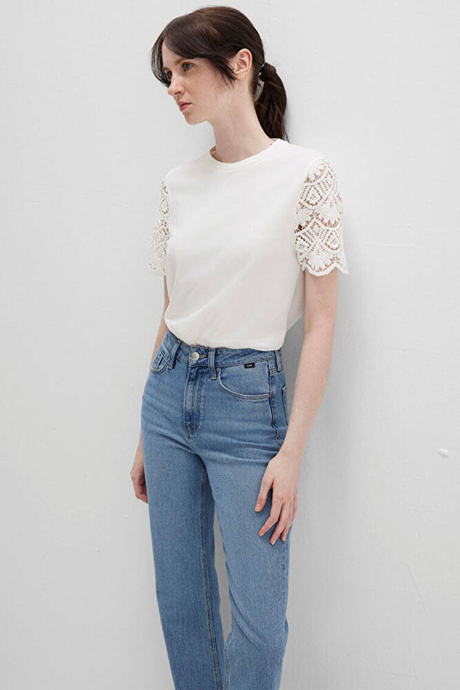 Kadın Kısa Kollu Modelli Penye 1613515-70057 Ekru 