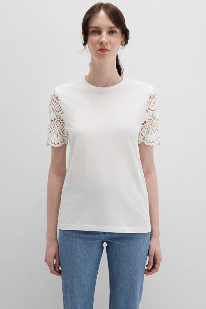 Kadın Kısa Kollu Modelli Penye 1613515-70057 Ekru 