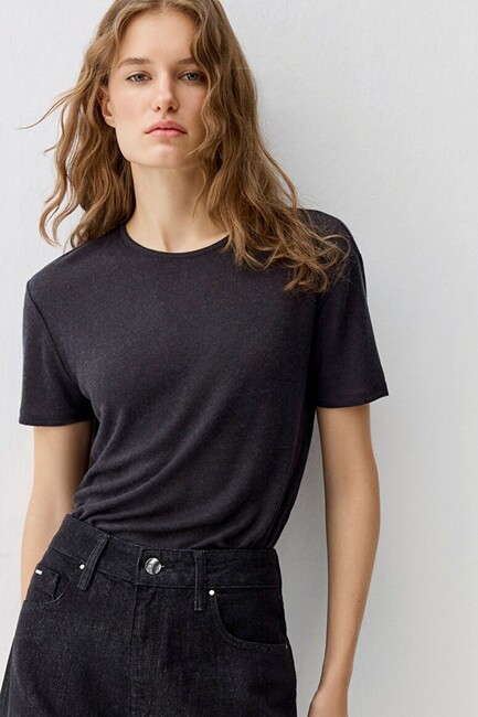 Kadın Kısa Kollu Modelli Penye 1613653-80022 Gri (1)