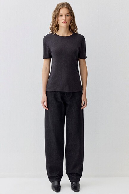 Kadın Kısa Kollu Modelli Penye 1613653-80022 Gri (2)